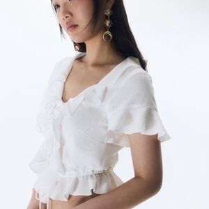 H&M White Ruffle Flounced Babydoll Blouse